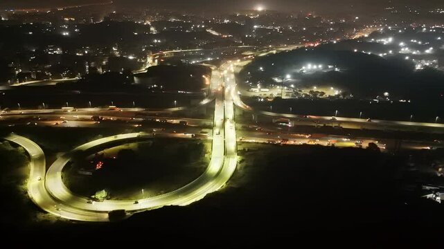 Drone Shot Over Interstate Multiple Bridges