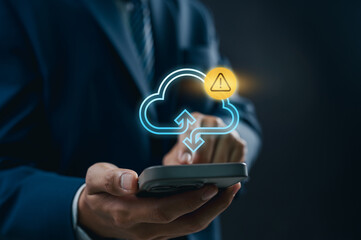 Mobile Cloud Data Alert Notification on Handheld Device, Showcasing Security Management, Cyber Risk Prevention, and Digital Connectivity for Real Time Protection in Business Operations. © IDOL'foto