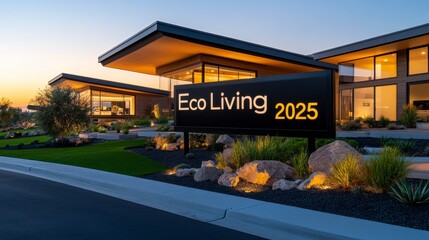 Modern Eco-Friendly Home Design Showcasing Sustainable Living with Innovative Architecture and Beautiful Landscaping at Dusk in 2025