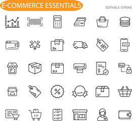 Ecommerce Essentials Icons for Online Business, Sales, and Shopping