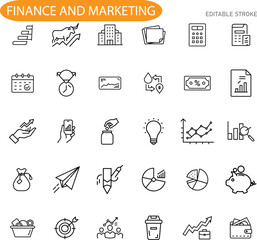 Finance, Marketing, Business, Growth, Strategy, Investment, Icons, Editable, Line, Vector