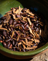 Organic cocoa beans from Oaxaca mixed with cinnamon.