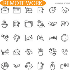 Remote Work Icons Productivity, Communication, Technology, Flexibility, Home Office