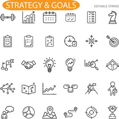 Business Strategy Goals Planning Icons Achievement, Success, Progress