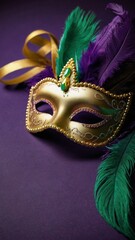 Naklejka premium colorful background of carnival mask, feathers and beads