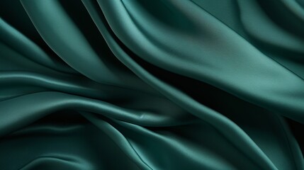 Obraz premium Elegance in Emerald: Detailed Shot of Luxurious Silk Fabric with Woven Pattern and Light Reflections