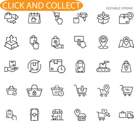 Click and Collect Online Shopping, Delivery, and Retail Icons © Bappaditya Roy