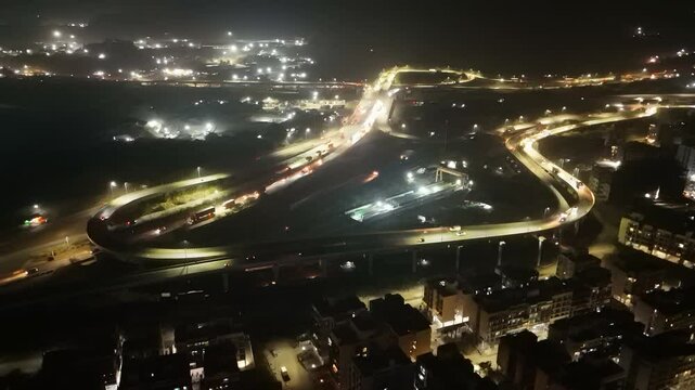 Stunning Aerial Night View Expressway Interchange