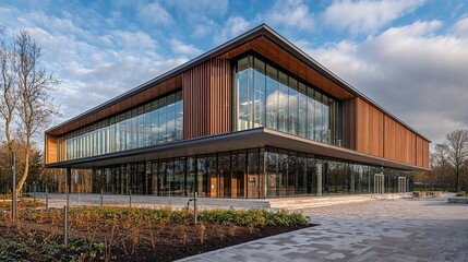 Fototapeta premium Modern academic building exterior with glass facade
