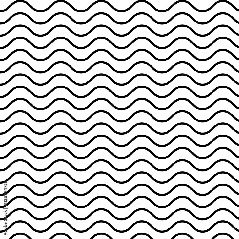 Wall mural black wave repeat pattern.seamless pattern of curve wavy line isolated on white background.sea waves