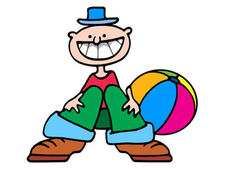 Illustration of a young boy sitting with a colorful ball