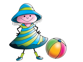 Illustration of a happy girl with a colorful ball