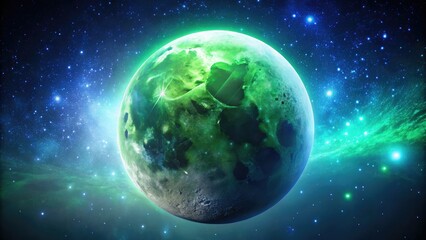 Naklejka premium Celestial Night: Green Moon and Stars, Blue Background - Stunning Astronomy Photography