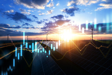 Rising electricity prices on world market chart graph. Green energy in full development being most...