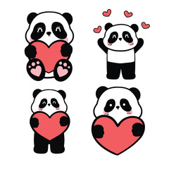 Set of cute panda for valentine's day card , greeting card .