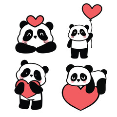 Set of cute panda for valentine's day card , greeting card .