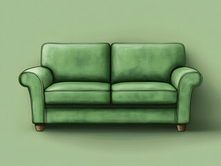 Green soft comfortable sofa on a green background. Neural network AI generated art