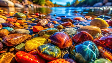 Colorful River Stones: Vibrant Smooth Rocks in Stream, Brazil, Nature Photography