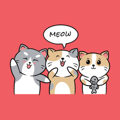 cute cat saying hello cartoon vector icon illustration isolated