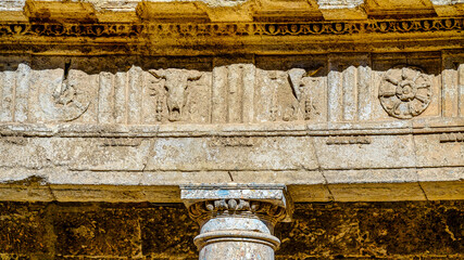 Granada, Spain, Stone decoration in the medieval palace of Charles V