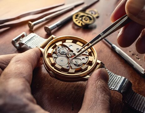 close up of repairing mechanical watch