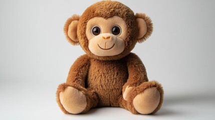 Fototapeta premium Cute Plush Monkey Toy on White Background. Generative AI