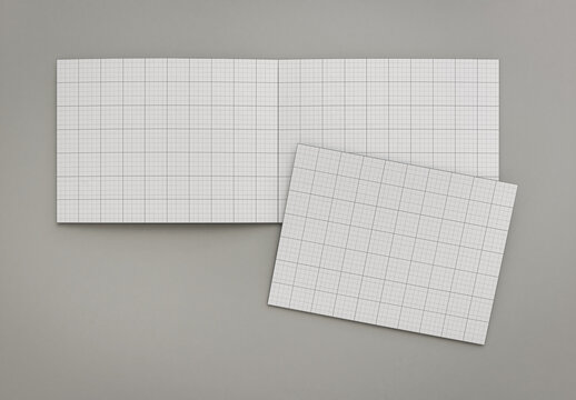 Horizontal Page Bifold Open Brochure Interior and Cover Mockup