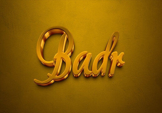 Golden 3D editable text effect of Arabic name Badr.