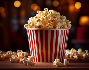 delicious popcorn in a classic container perfect for movie nights and sports events