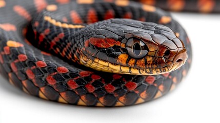 Fototapeta premium Colorful Snake Close-Up on White. Generative AI