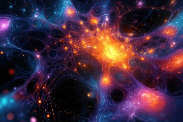 Obraz premium Abstract fractal art depicting a vibrant, cosmic network with glowing nodes and interconnected filaments.
