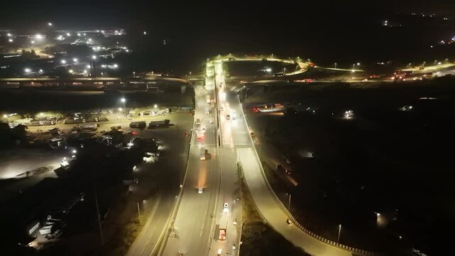 Illuminated Highway Interchange Seen From Above