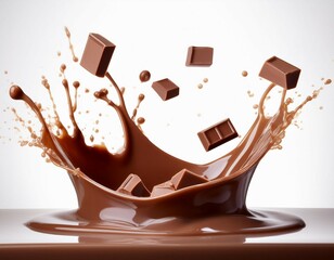 minimalist chocolate milk splash with floating pieces on a clean white backdrop for artistic delight