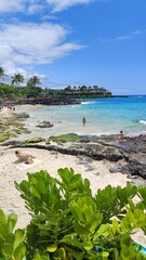 Naklejka premium The stunning turquoise blue Pacific ocean around the beaches and coast of the Big Island of Hawaii