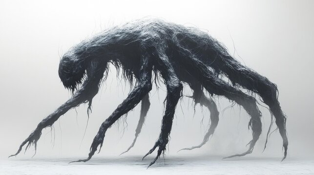 Eerie Creature in White Void. Generative AI