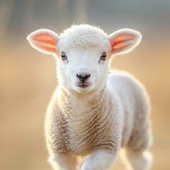 Fototapeta premium A young sheep, known as a lamb, is a juvenile animal characterized by its fluffy white fleece, playful nature, and curious eyes.
