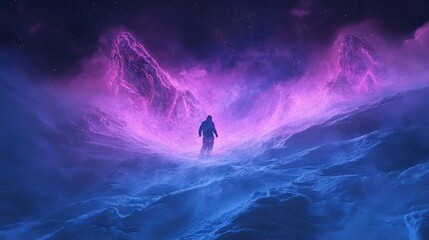 A man is snowboarding down a hill with a red board