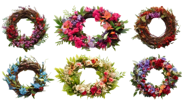A Set of colorful Wreath, isolated difference types on white background