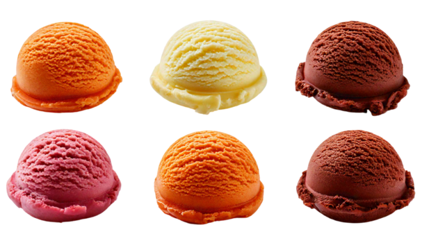 A Set of ice cream, difference 6 types isolated on white background