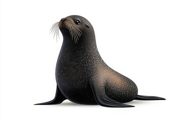 Naklejka premium Realistic Illustration of a Playful Sea Lion Sitting on a White Background