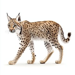Fototapeta premium Realistic Illustration of a Lynx Walking Gracefully Across a Light Background