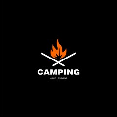  Forest camping icon. Campfire silhouette icon isolated on black background.