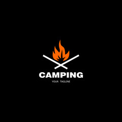  Forest camping icon. Campfire silhouette icon isolated on black background.