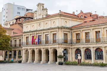 Leon, Spain - November 02, 2024: Exterior facade of the buildings in the Plaza de Saint Marcellus in the city of Leon, Spain