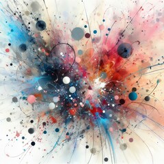 Splashy abstract splatters on a white canvas;;