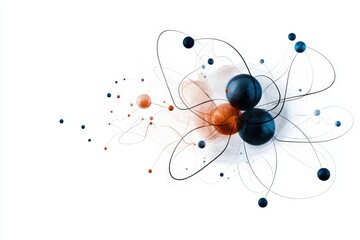 Abstract Atomic Structure with Colorful Particles and Fluid Lines on White Background