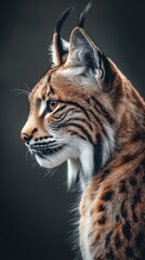 A close-up profile of a lynx showcasing its distinctive features and fur patterns.