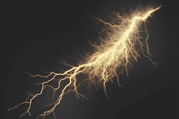 Golden Lightning Bolt Abstract Particle Composition, Dark Background, Energy Concept, Lightning, Abstract Art Lightning, Energy