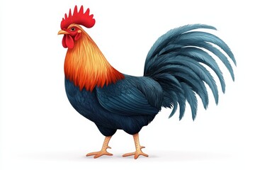 Fototapeta premium Colorful Rooster with Vibrant Plumage Standing Proudly Against a White Background