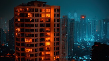 Vibrant Nightscape of a Bustling Metropolis